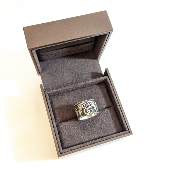 ✨️💎Authentic Gucci GG Leaf Motif 925 Silver Ring - Picture 3 of 13